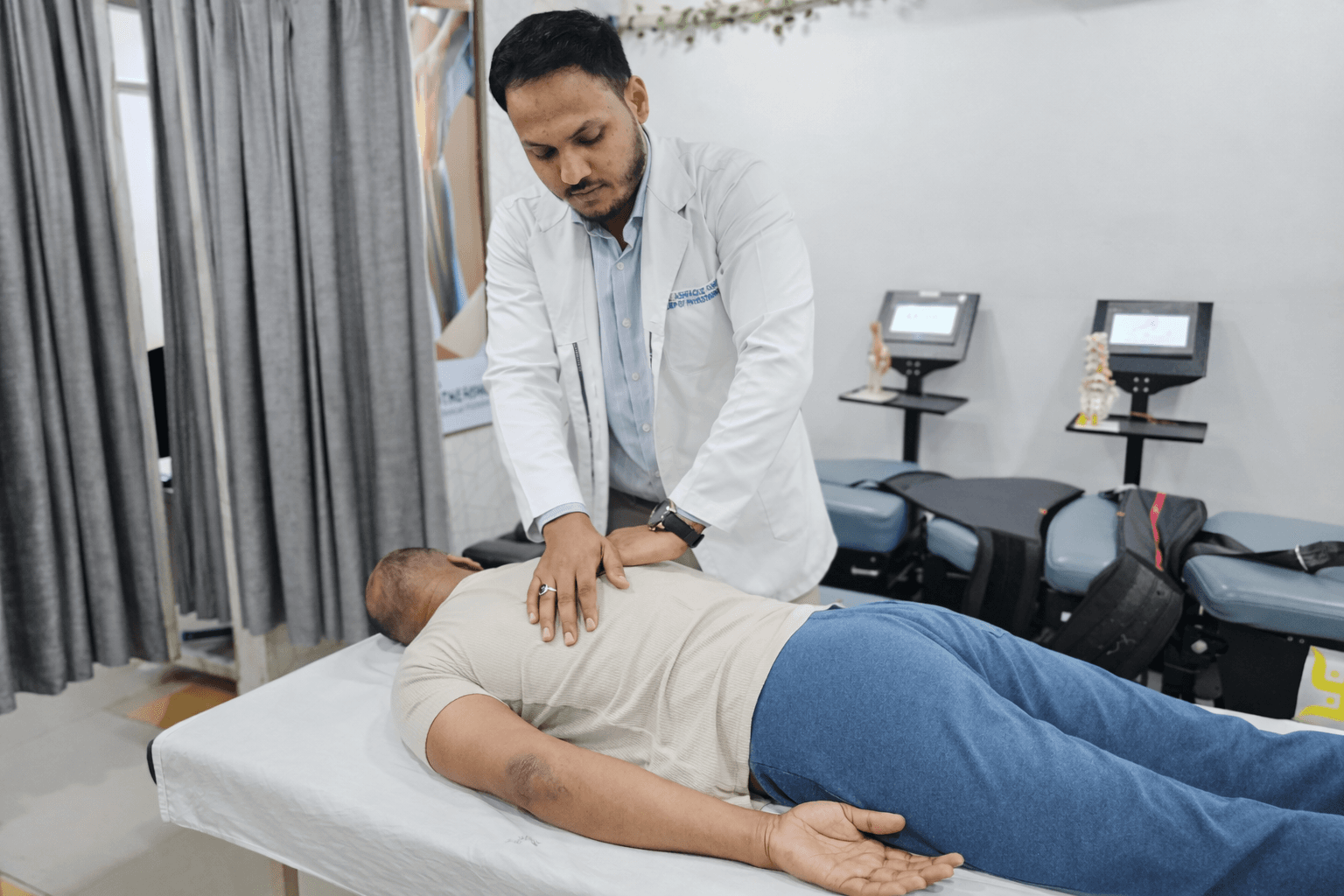 Back pain physiotherapy treatment session in progress at our Indore clinic